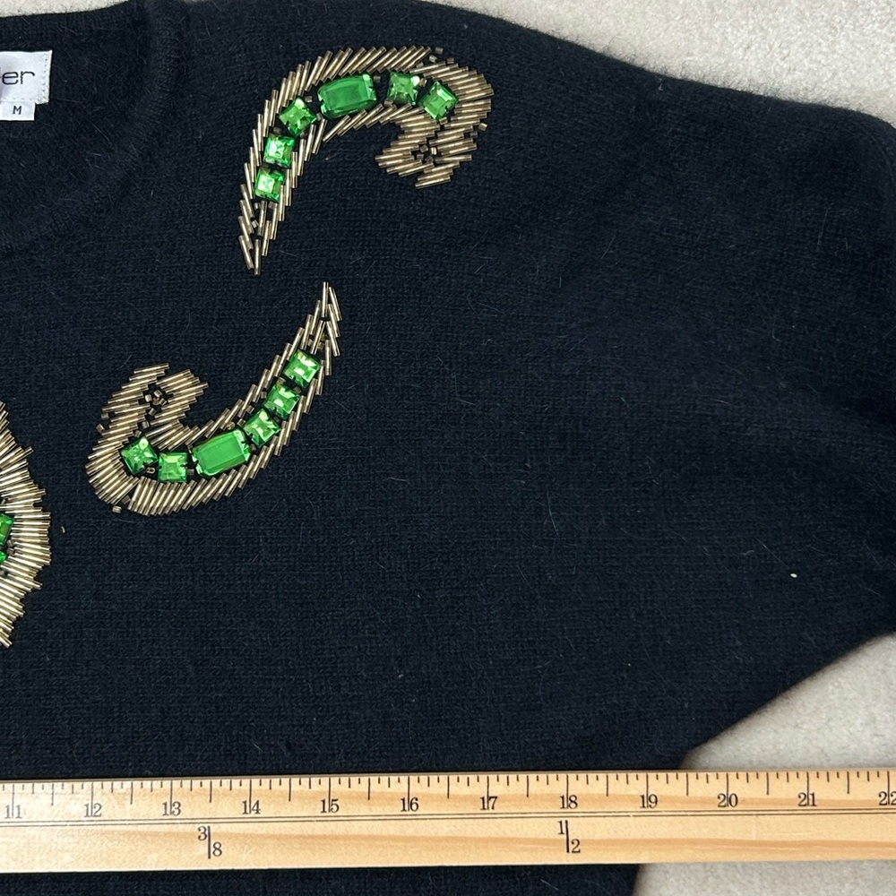 Outlander Vintage Lambswool Angora Sweater Women's Medium Beaded Black Gold - Picture 9 of 11